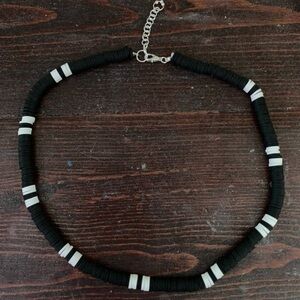 Handmade Black and White Clay Bead Necklace